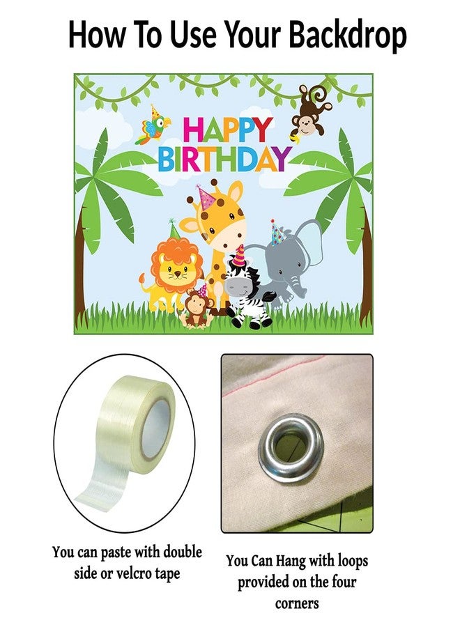 Theme My Party Theme My Party Jungle Birthday Party Supplies, Jungle Party Decorations with Happy Birthday Backdrop Banner for Boys (4FT X 4FT) - Image 3